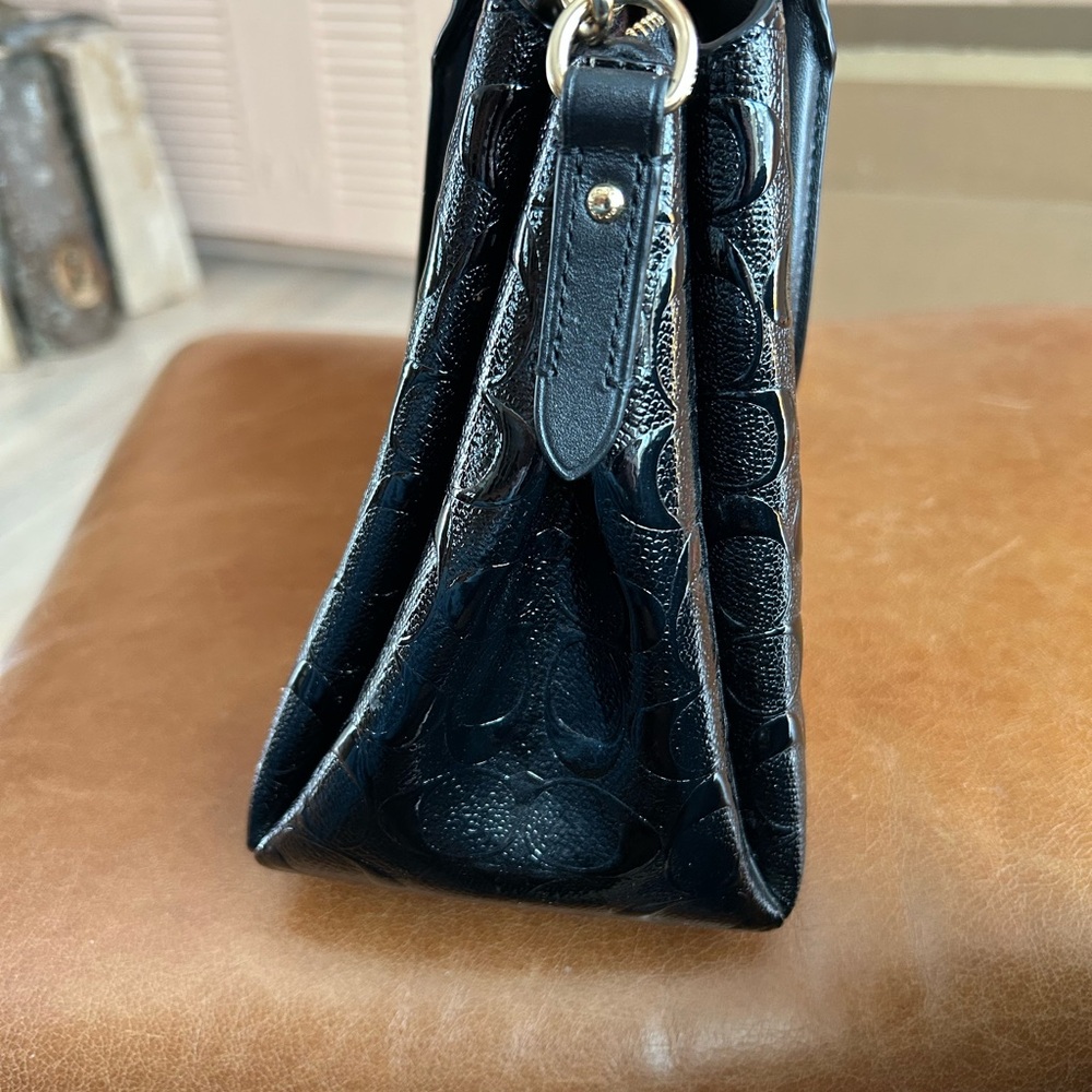 Coach Black Embossed Leather Satchel 12” x 9” x 5” approximately - Picture 3 of 13